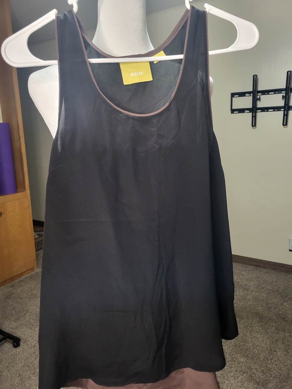 Maeve Black Tank Top with Brown Trim